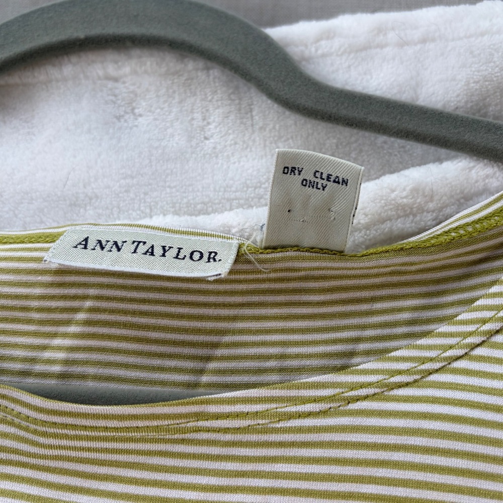 Ann Taylor Bodysuit Women Large Green Striped Silk Blend Vintage Sleeveless Tank - Picture 5 of 8
